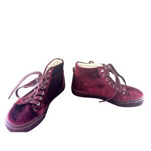 Old Navy Burgundy Red Velvet Velour Lace Up Hightop Sneakers Youth 2